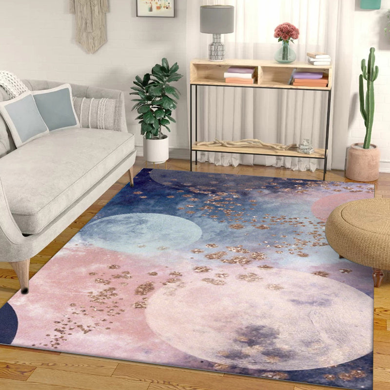 Creative Moon Pattern Rug Pink and Blue Modern Rug Polyester Washable Non-Slip Edge Rug for the Living Room