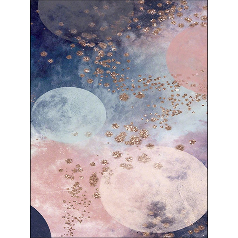 Creative Moon Pattern Rug Pink and Blue Modern Rug Polyester Washable Non-Slip Edge Rug for the Living Room