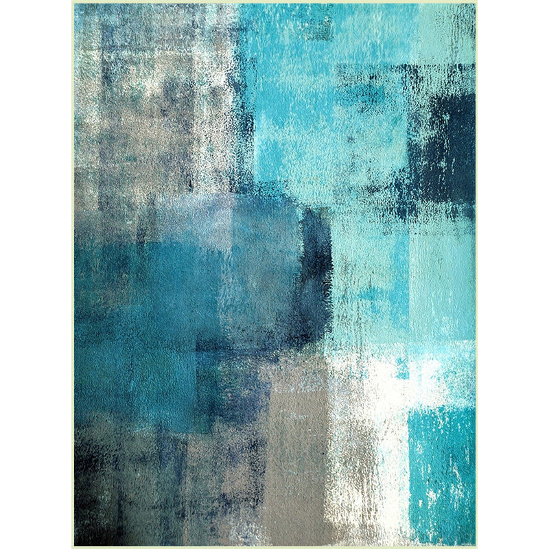 Modern oil painting patterned rug blue polyester rug washable non-slip back rug for bedroom