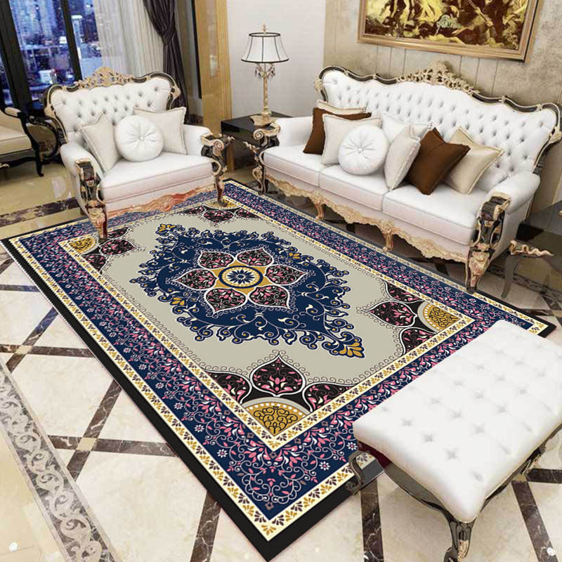 Purple and brown bedroom rug Moroccan medallion floral pattern area rug polyester non-slip backing rug