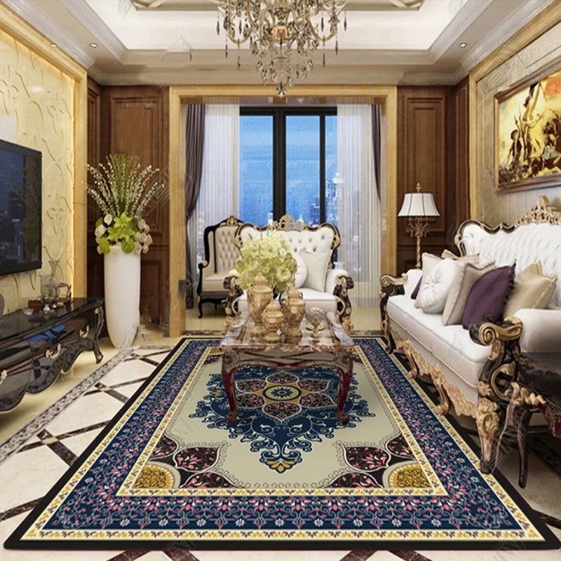 Purple and brown bedroom rug Moroccan medallion floral pattern area rug polyester non-slip backing rug