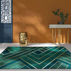 Classic geometric patterned rug Green contemporary rug Polyester washable non-slip backing rug for the living room