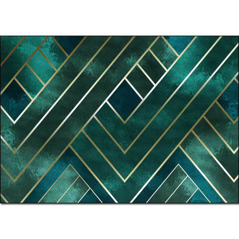 Classic geometric patterned rug Green contemporary rug Polyester washable non-slip backing rug for the living room