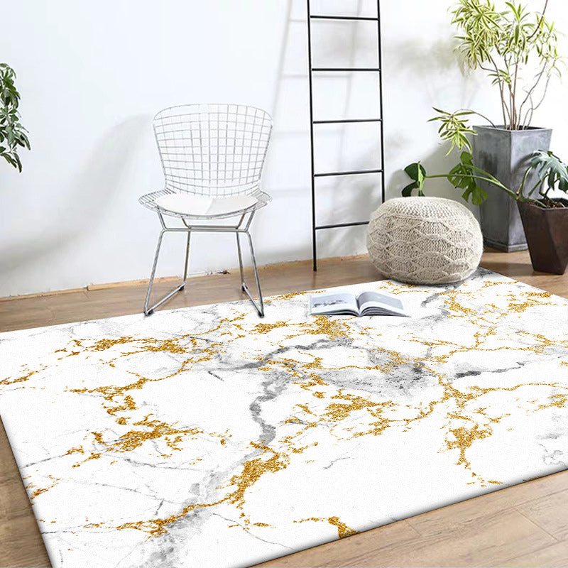 White and gold modern carpet polyester abstract rug washable non-slip backing rug for the living room