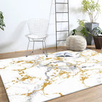 White and gold modern carpet polyester abstract rug washable non-slip backing rug for the living room