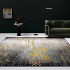Creative Abstract Area Rug Black and Gold Contemporary Rug Polyester Washable Non-Slip Back Carpet for Living Room