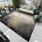 Creative Abstract Area Rug Black and Gold Contemporary Rug Polyester Washable Non-Slip Back Carpet for Living Room