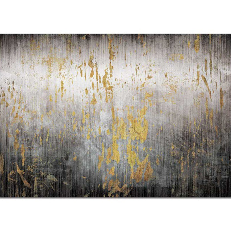 Creative Abstract Area Rug Black and Gold Contemporary Rug Polyester Washable Non-Slip Back Carpet for Living Room