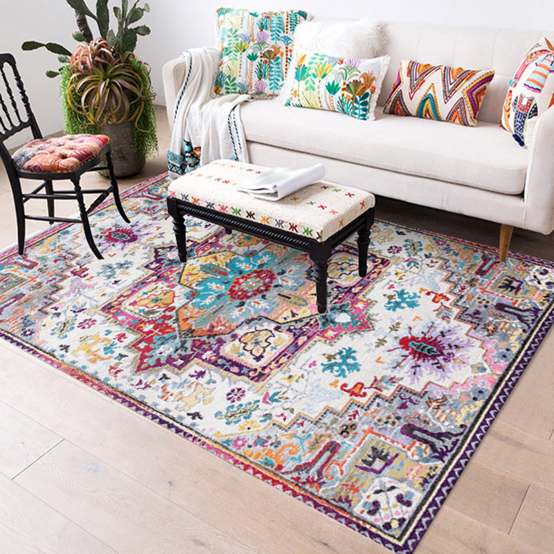 Oriental Moroccan rug in pink medallion floral pattern rug polyester non-slip washable rug for home decoration