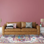 Oriental Moroccan rug in pink medallion floral pattern rug polyester non-slip washable rug for home decoration