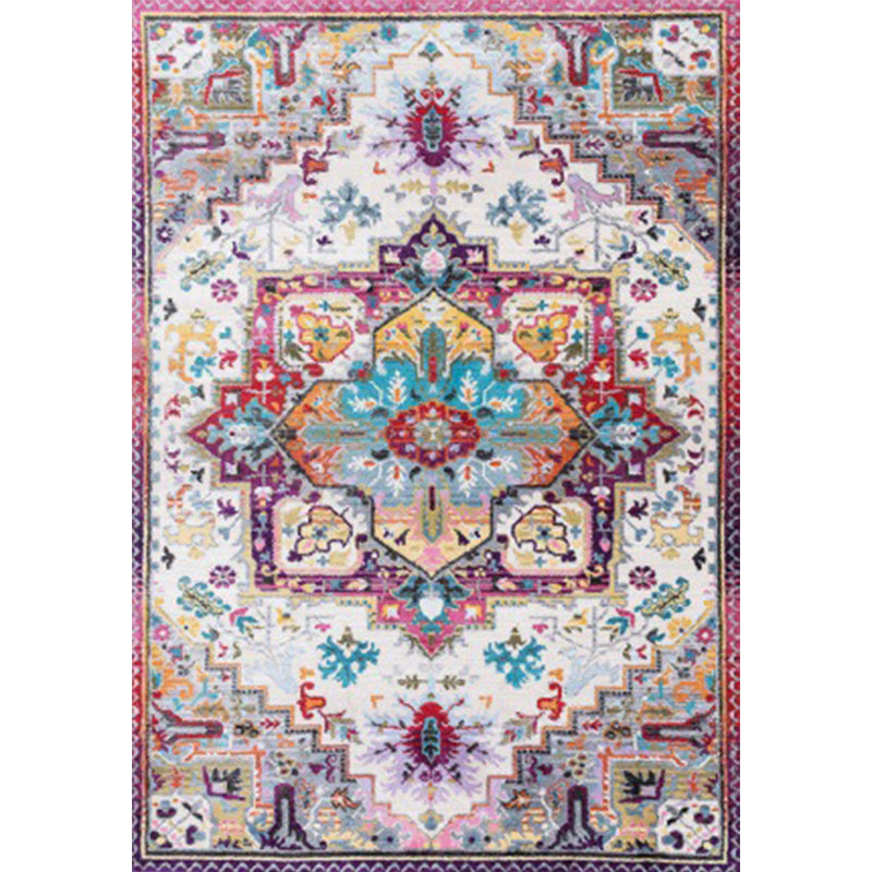 Oriental Moroccan rug in pink medallion floral pattern rug polyester non-slip washable rug for home decoration