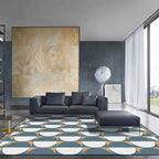 New Arrival Color Block Circle Pattern Rug Blue Polyester Rug Machine Washable Non-Slip Area Rug for the Bedroom