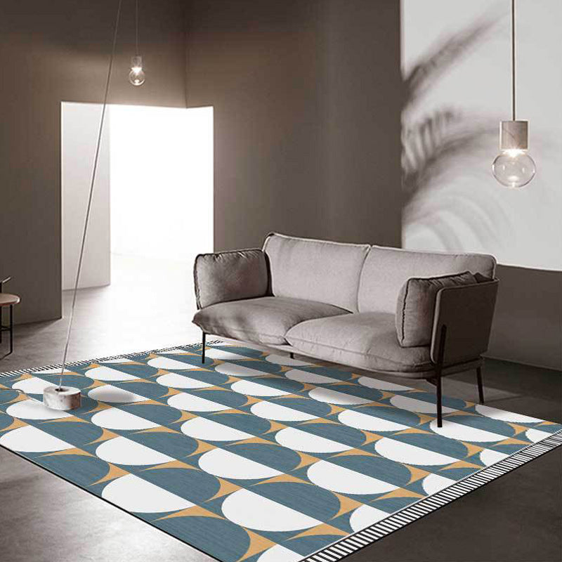 New Arrival Color Block Circle Pattern Rug Blue Polyester Rug Machine Washable Non-Slip Area Rug for the Bedroom