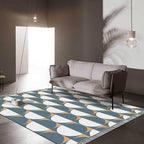 New Arrival Color Block Circle Pattern Rug Blue Polyester Rug Machine Washable Non-Slip Area Rug for the Bedroom