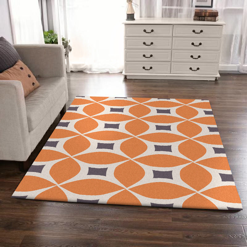 Unique geometric pattern rug Orange and Blue Modern rug Polyester Washable Non-slip backing Rug for the living room