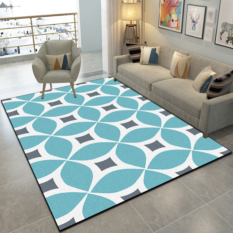 Unique geometric pattern rug Orange and Blue Modern rug Polyester Washable Non-slip backing Rug for the living room