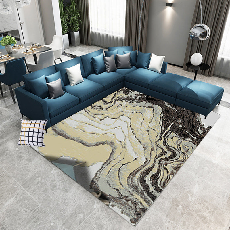 Khaki Casual Carpet Polyester Striped Print Carpet Stain Resistant Washable Carpet for Living Room