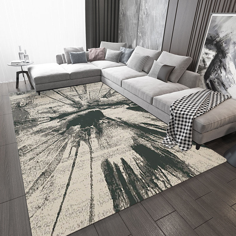 Nordic Abstract Rug Gray and Black Polyester Rug Machine Washable Non-Slip Back Rug for Bedroom