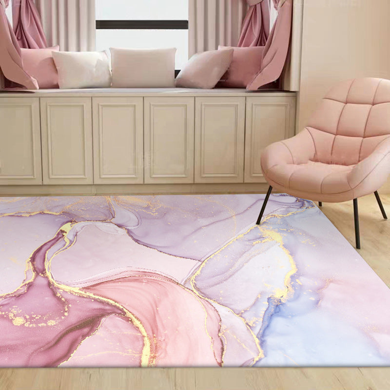 Purple and Pink Modern Rug Polyester Watercolor Print Rug Machine Washable Non-Slip Rug for the Living Room