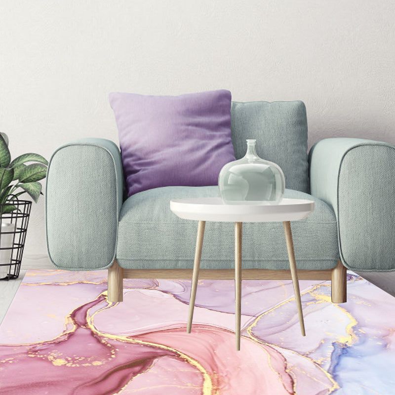 Purple and Pink Modern Rug Polyester Watercolor Print Rug Machine Washable Non-Slip Rug for the Living Room