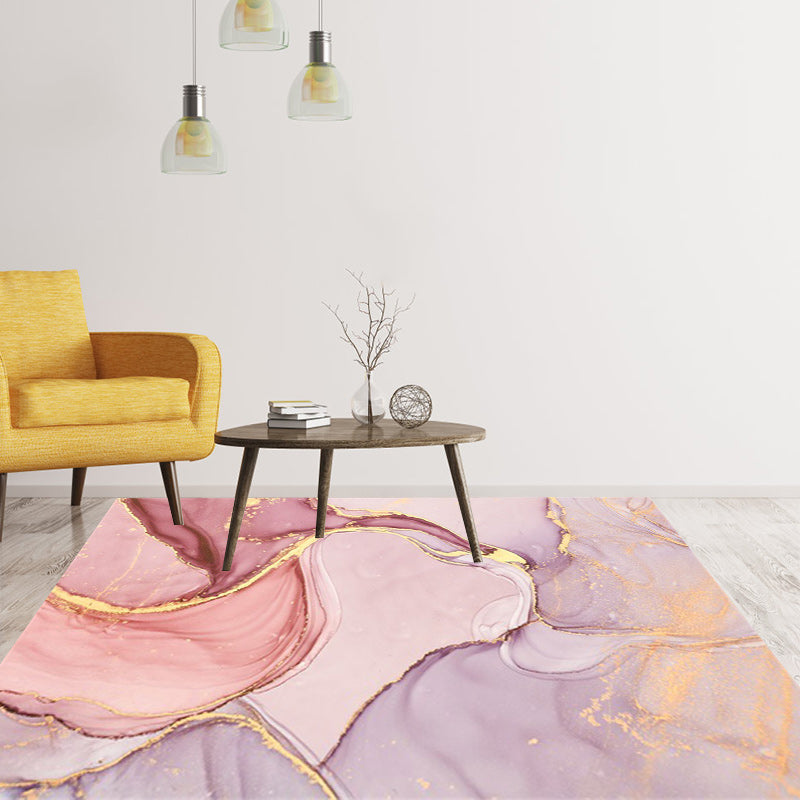 Purple and Pink Modern Rug Polyester Watercolor Print Rug Machine Washable Non-Slip Rug for the Living Room