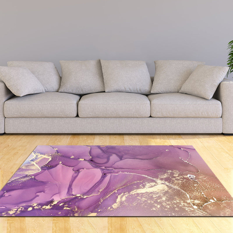 Purple and Pink Modern Rug Polyester Watercolor Print Rug Machine Washable Non-Slip Rug for the Living Room