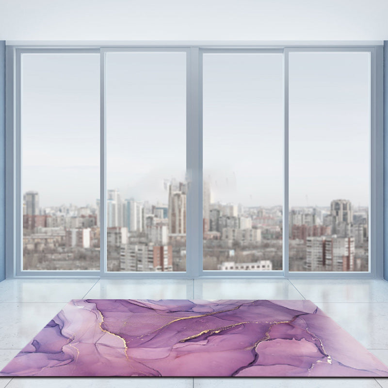 Purple and Pink Modern Rug Polyester Watercolor Print Rug Machine Washable Non-Slip Rug for the Living Room