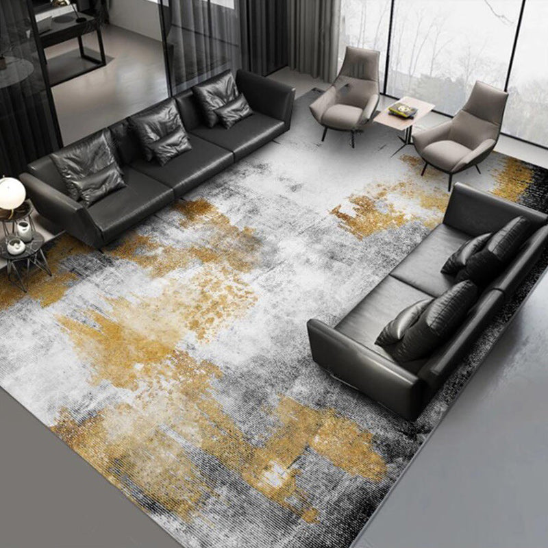 Yellow and gray contemporary rug polyester abstract rug washable non-slip backing rug for the living room