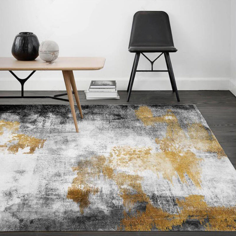 Yellow and gray contemporary rug polyester abstract rug washable non-slip backing rug for the living room