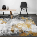 Yellow and gray contemporary rug polyester abstract rug washable non-slip backing rug for the living room