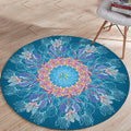 Mediterranean Botanical Floral Pattern Rug Blue Flannel Rug Machine Washable Non-Slip Rug for Bedroom
