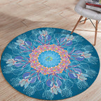 Mediterranean Botanical Floral Pattern Rug Blue Flannel Rug Machine Washable Non-Slip Rug for Bedroom