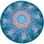 Mediterranean Botanical Floral Pattern Rug Blue Flannel Rug Machine Washable Non-Slip Rug for Bedroom