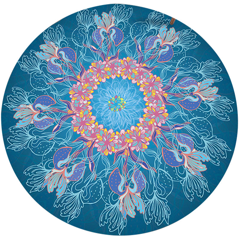 Mediterranean Botanical Floral Pattern Rug Blue Flannel Rug Machine Washable Non-Slip Rug for Bedroom