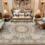 Mediterranean Moroccan Carpet in Brown Medallion Irregular Shape Pattern Rug Polyester Non-Slip Rug for Home Decor