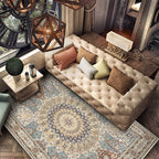 Mediterranean Moroccan Carpet in Brown Medallion Irregular Shape Pattern Rug Polyester Non-Slip Rug for Home Decor