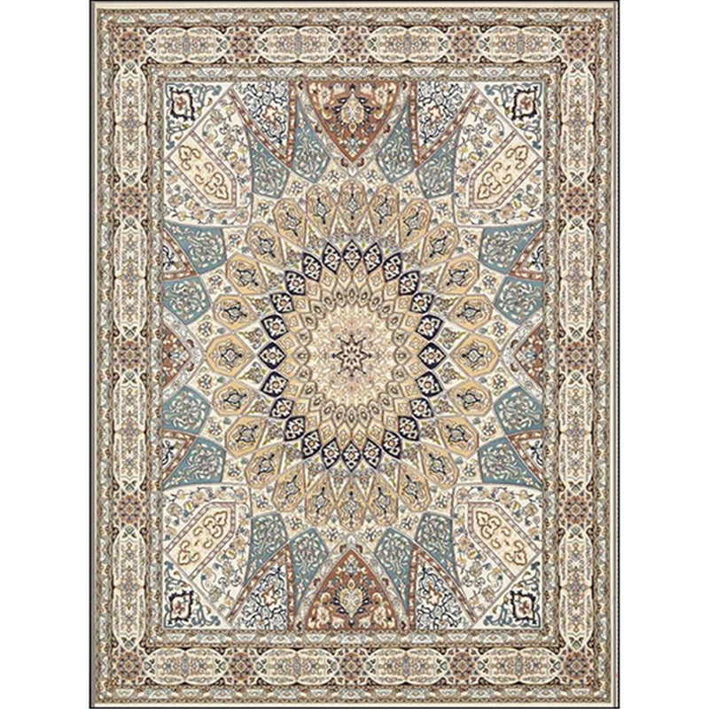 Mediterranean Moroccan Carpet in Brown Medallion Irregular Shape Pattern Rug Polyester Non-Slip Rug for Home Decor
