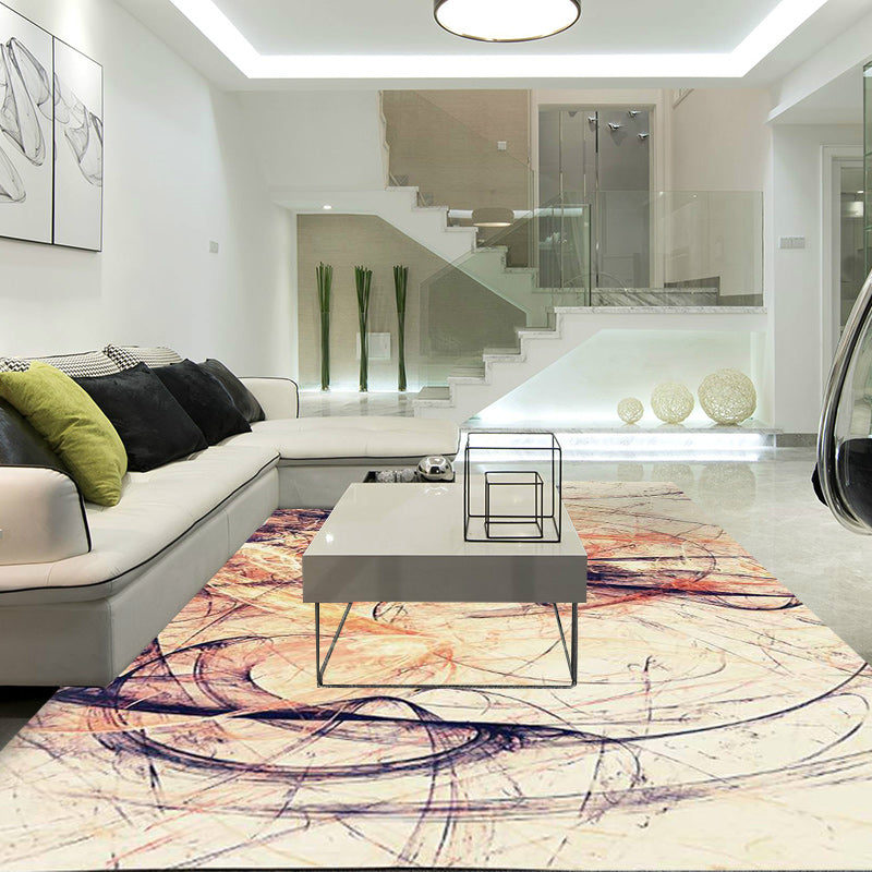 Orange and Beige Leisure Rug Polyester Abstract Rug Non-Slip Backing Washable Rug for the Living Room