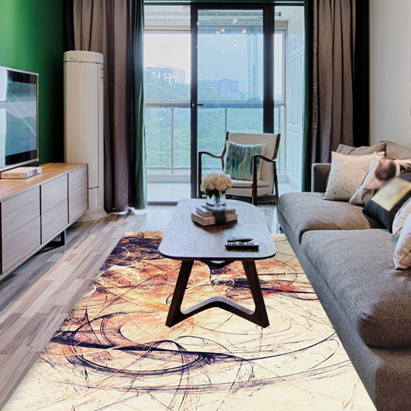Orange and Beige Leisure Rug Polyester Abstract Rug Non-Slip Backing Washable Rug for the Living Room