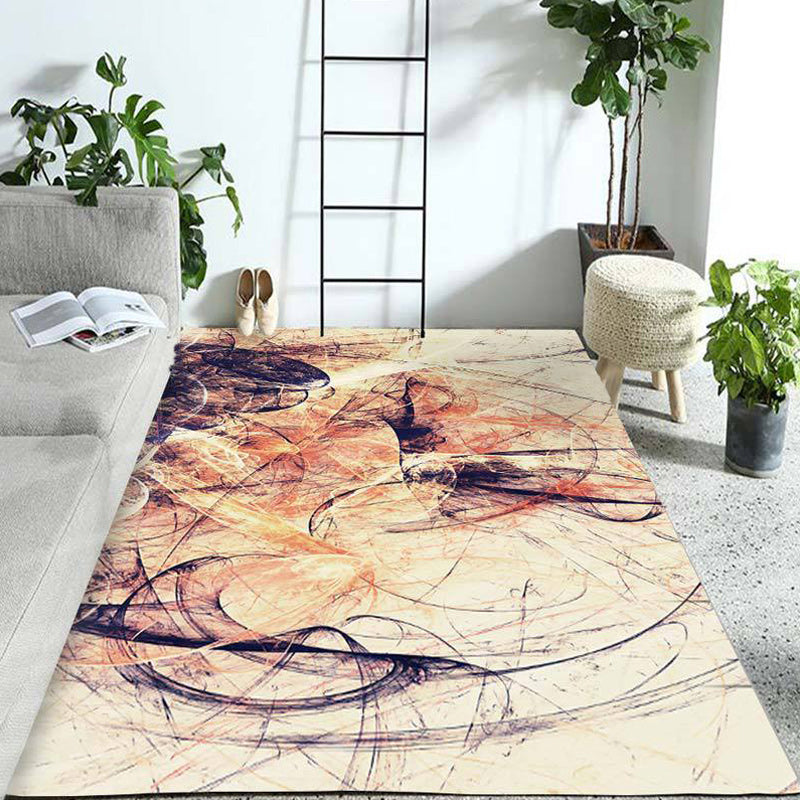 Orange and Beige Leisure Rug Polyester Abstract Rug Non-Slip Backing Washable Rug for the Living Room