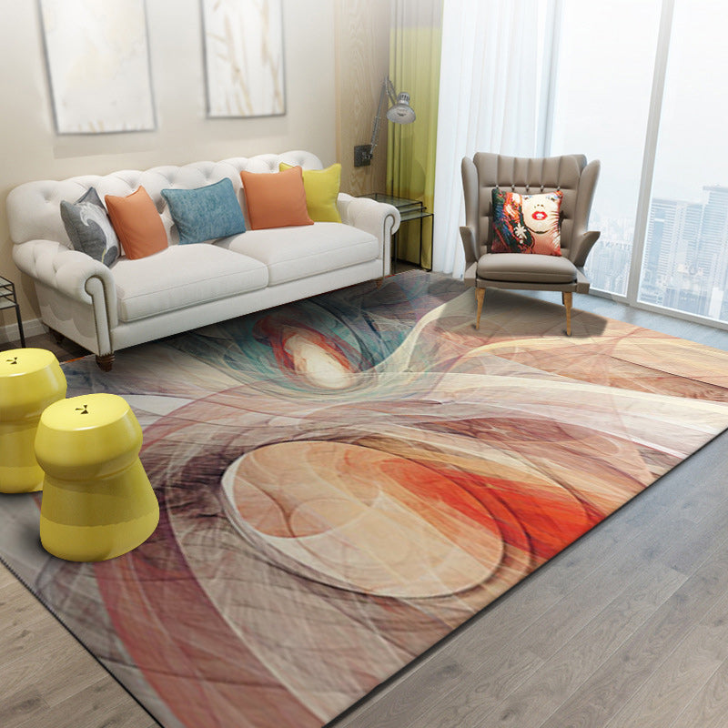 Apricot and Green New Arrivals Rug Polyester Abstract Rug Washable Non-Slip Back Rug for Living Room