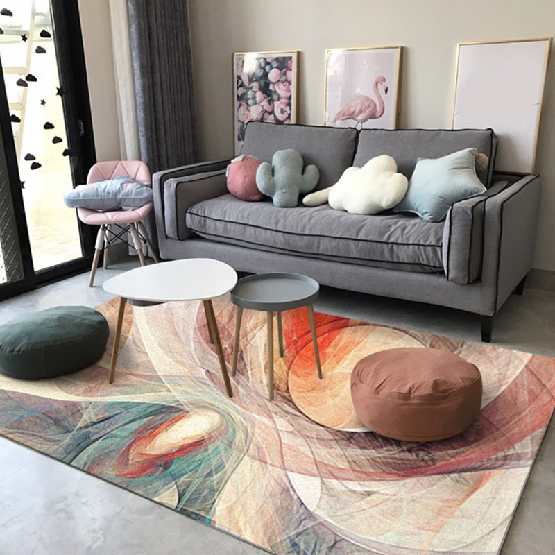 Apricot and Green New Arrivals Rug Polyester Abstract Rug Washable Non-Slip Back Rug for Living Room