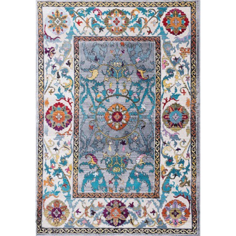 Blue and Brown Bedroom Rug Moroccan Medallion Floral Vine Pattern Rug Polyester Non-Slip Pet-Friendly Rug