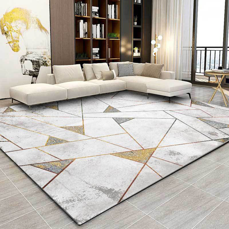 Gray contemporary rug polyester geometric pattern rug washable non-slip backing rug for the living room