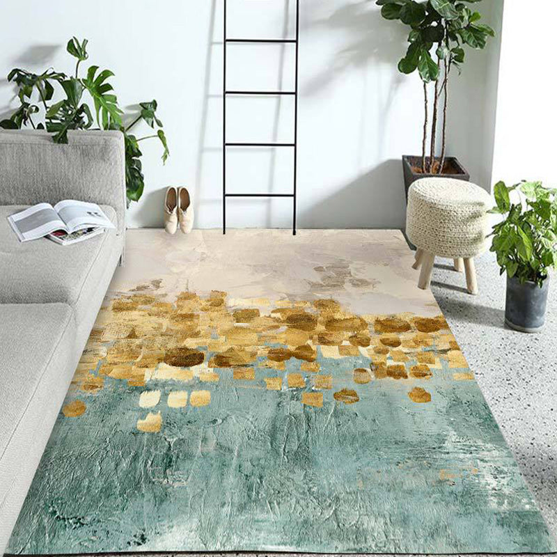 Blue and yellow contemporary carpet polyester abstract carpet non-slip backing washable carpet for the living room