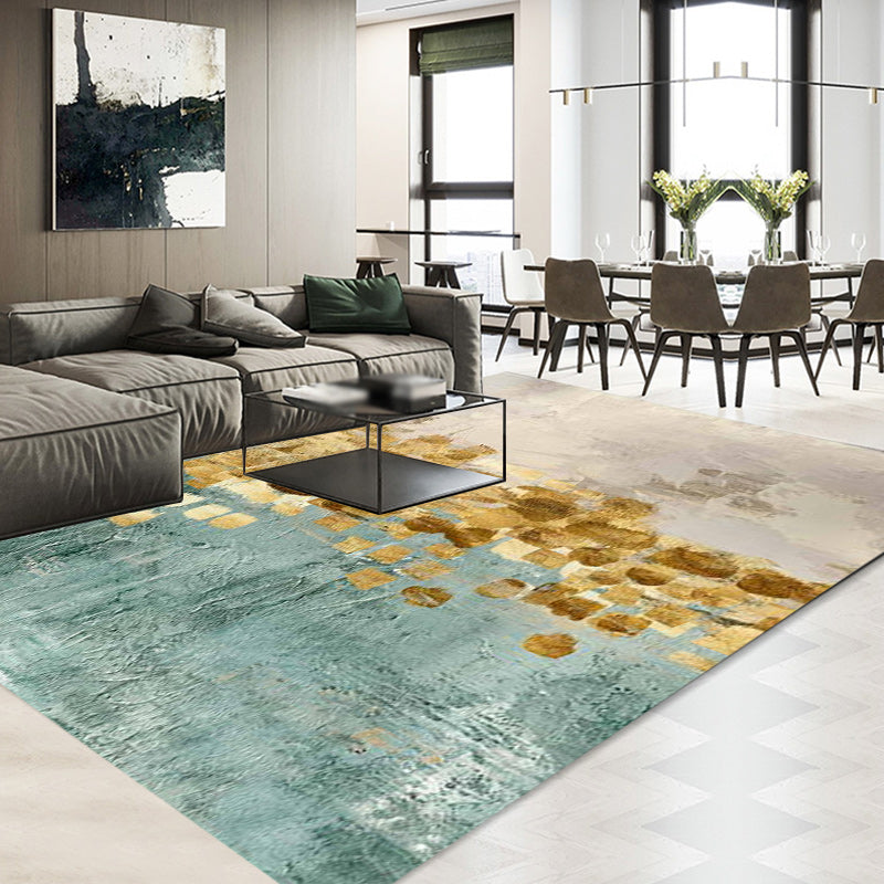 Blue and yellow contemporary carpet polyester abstract carpet non-slip backing washable carpet for the living room