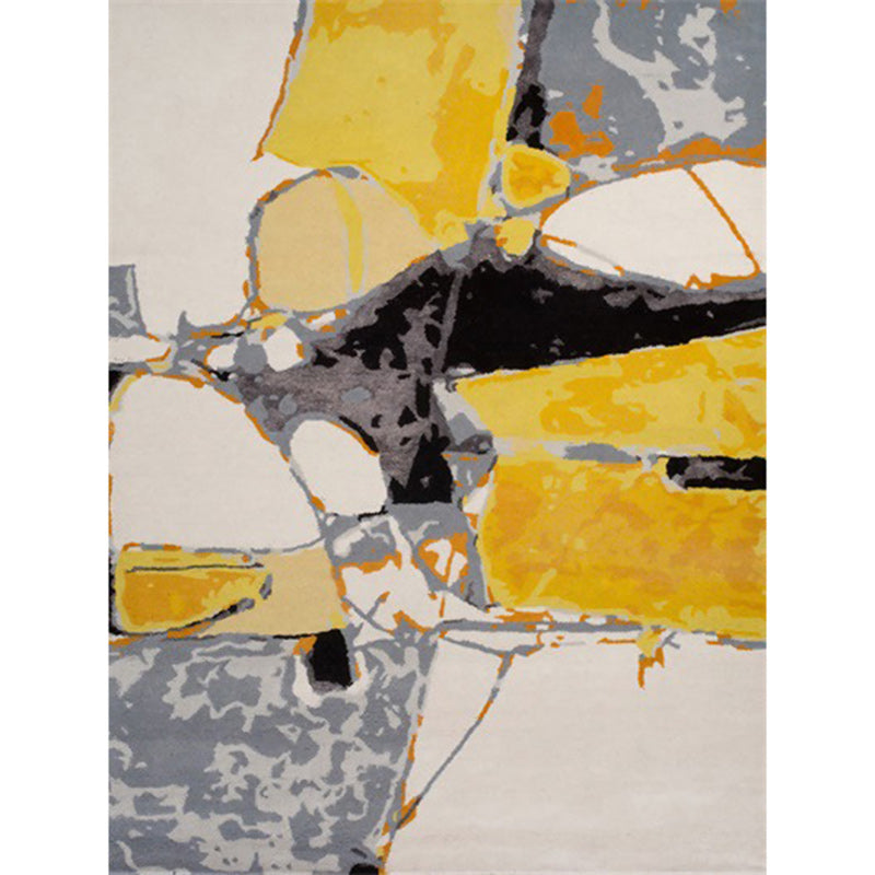 Modern watercolor pattern rug yellow and beige polyester rug washable non-slip backing rug for bedroom