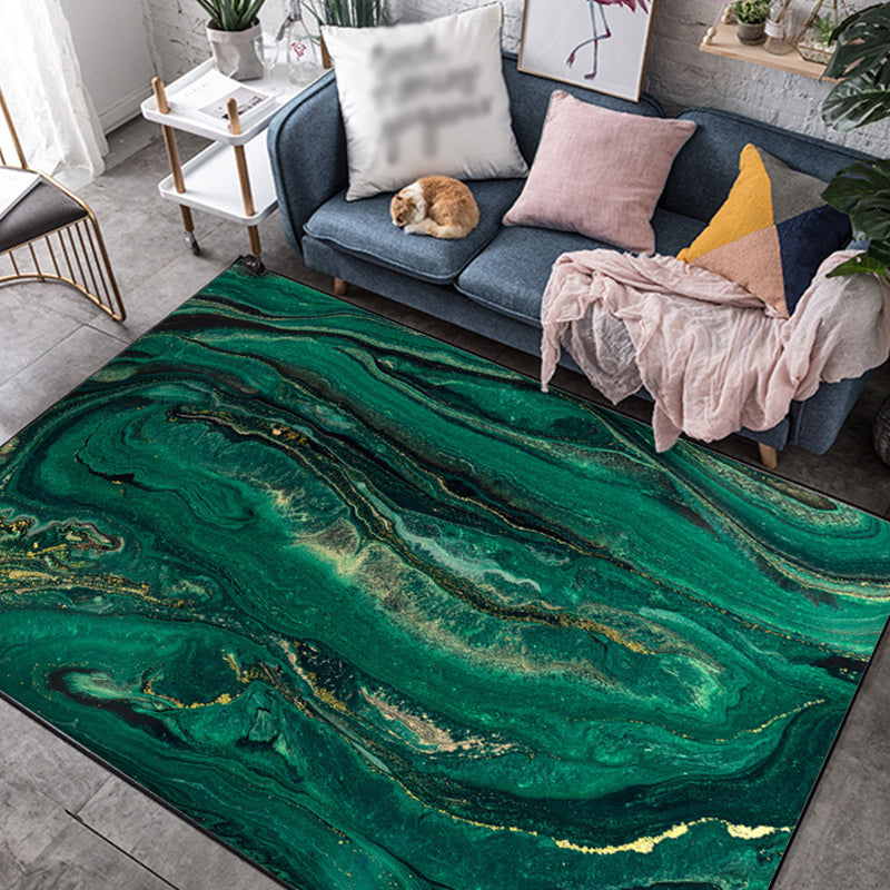 Green novelty carpet polyester watercolor pattern carpet washable non-slip backing rug for the living room