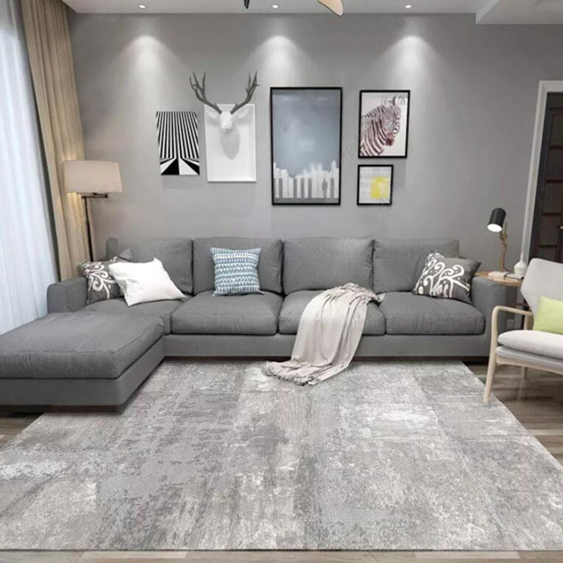 Unusual Abstract Carpet Gray Modern Carpet Polyester Washable Non-Slip Back Carpet for Living Room