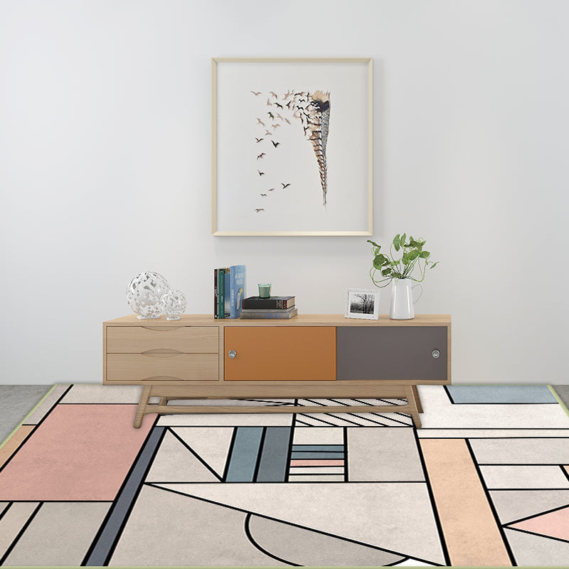 Modern rug for the living room in ivory Geometric color scheme printed rug Polyester non-slip back washable rug